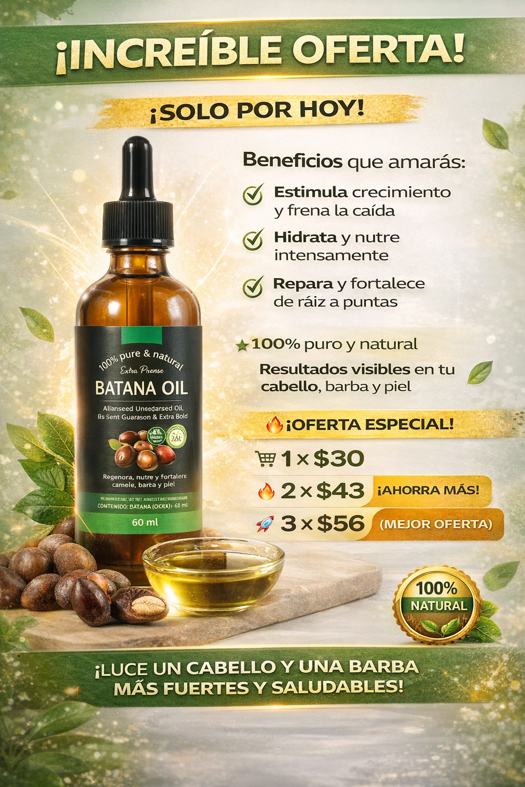 BATANA OIL 100% NATURAL – REPARA, FORTALECE Y HAZ CRECER TU CABELLO DESDE LA RAÍZ