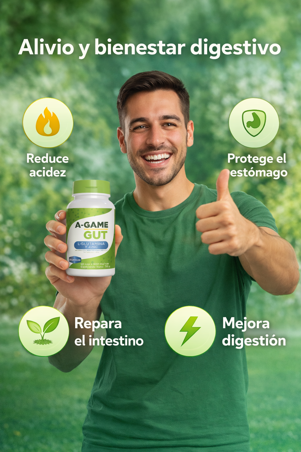 A-Game Gut – Alivio Digestivo con L-Glutamina y Zinc